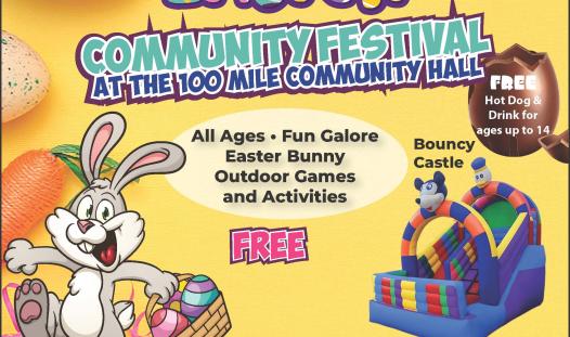 Poster What's Hoppening in 100 Mile - Easter Community Festival